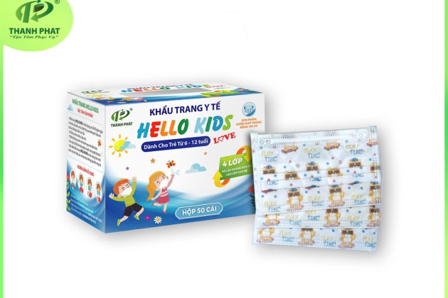 Khẩu Trang Y Tế Hello Kids ( Hoạ Tiết Mèo Đeo Kính - 50 cái/hộp )